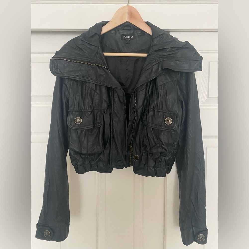 Bebe black faux leather jacket size M
